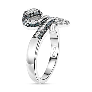 GP White Diamond and Kanchanaburi Blue Sapphire 0.56 ctw Ring in Rhodium Over Sterling Silver (Size 9.0)