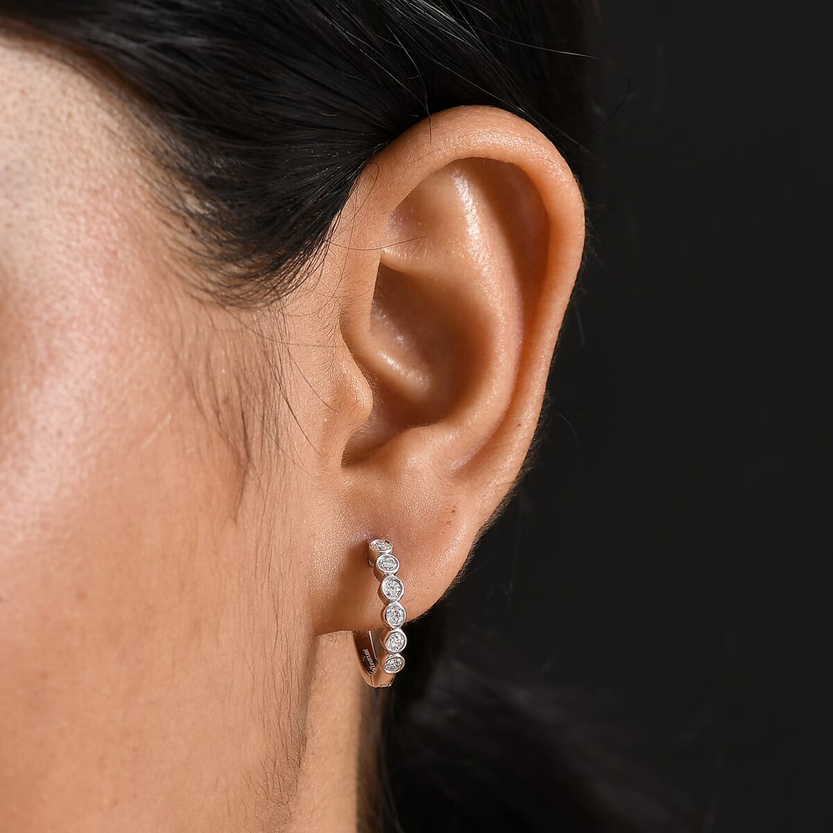 Luxuriant Lab Grown Diamond E-F VS 0.50 ctw Hoop Earrings in Rhodium Over Sterling Silver image number 2