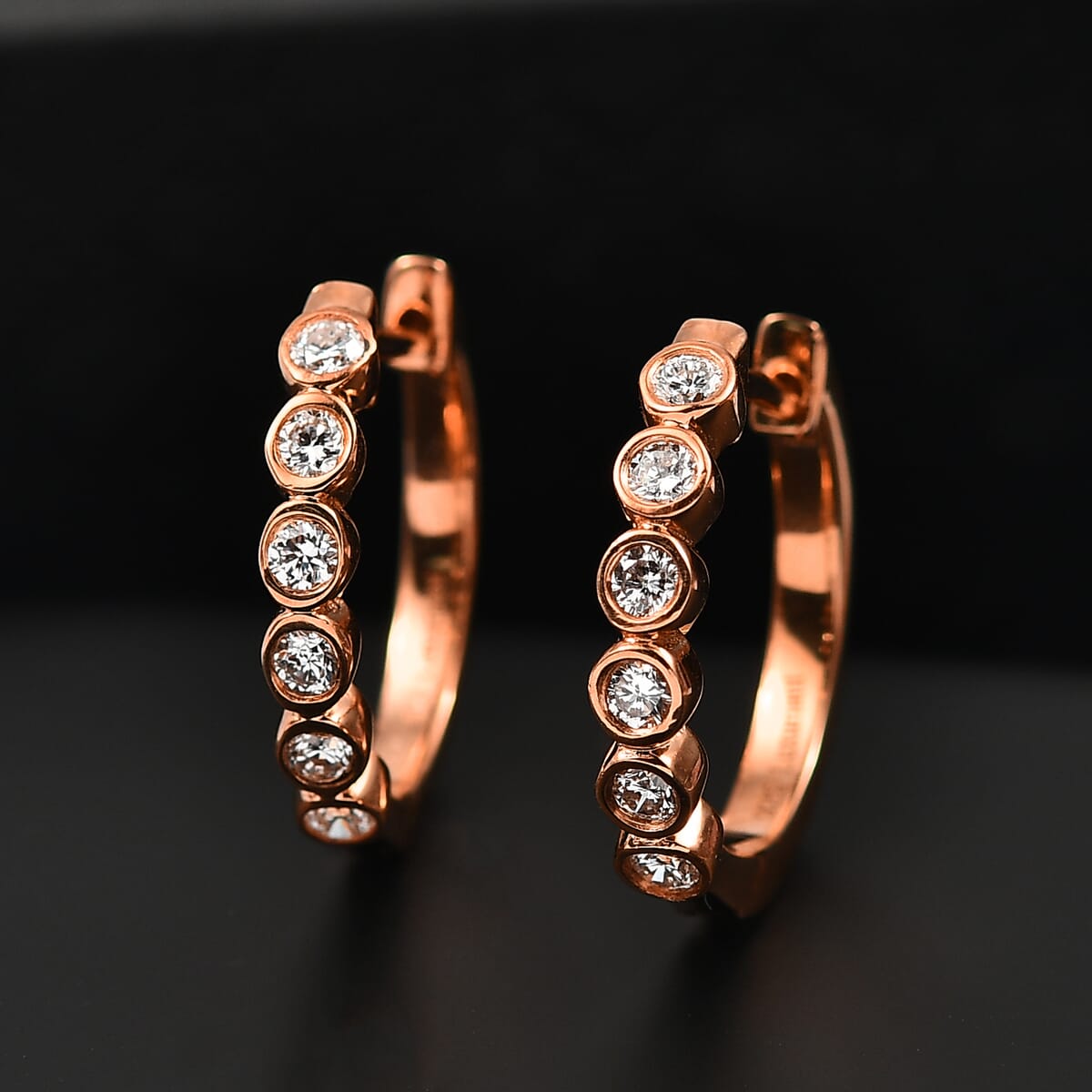 Luxuriant Lab Grown Diamond E-F VS 0.50 ctw Hoop Earrings in 18K Vermeil Rose Gold Over Sterling Silver image number 1