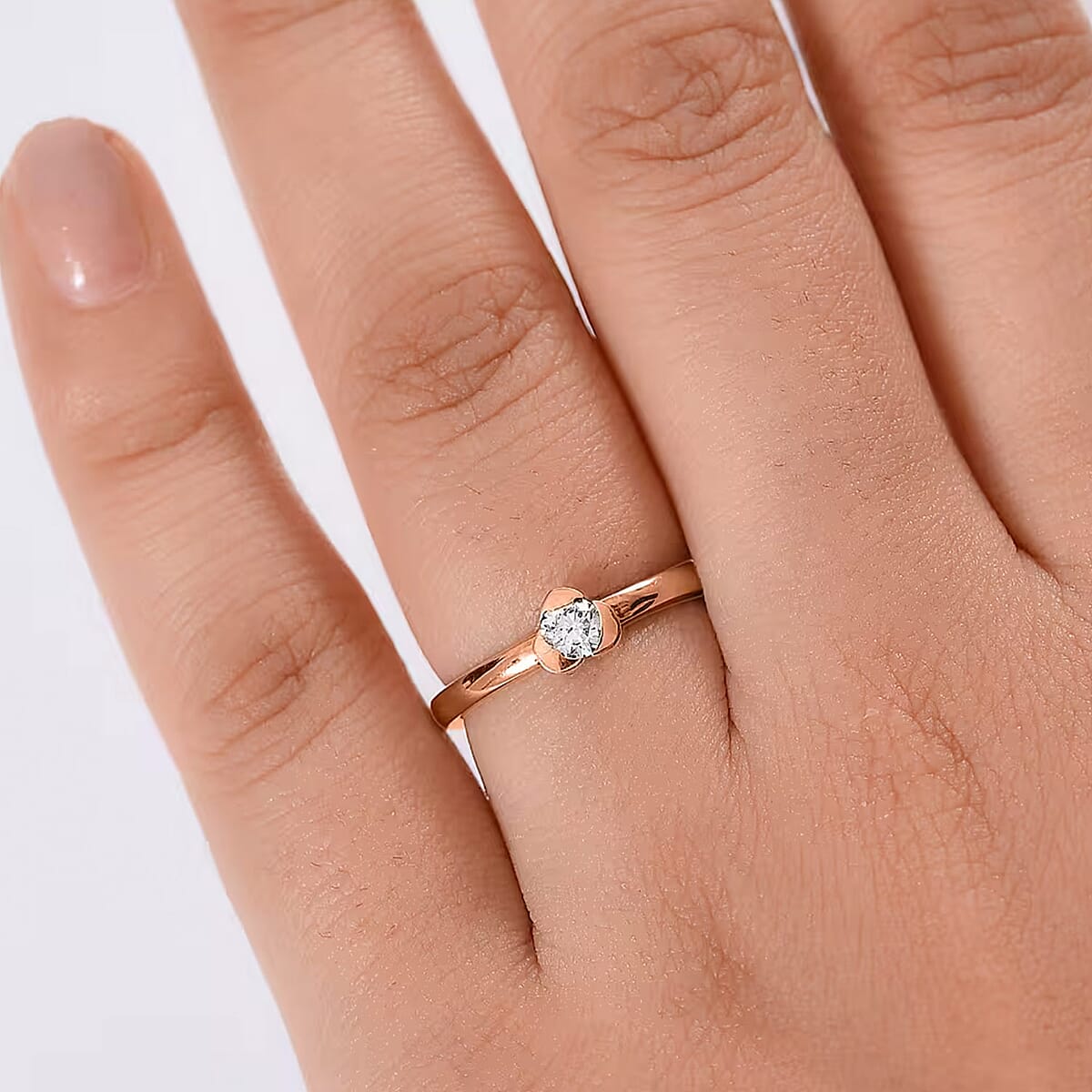 Luxuriant Lab Grown Diamond G-H SI Solitaire Ring in 18K Vermeil Rose Gold Sterling Silver (Size 10.5) 0.25 ctw (Del. in 10-12 Days) image number 1