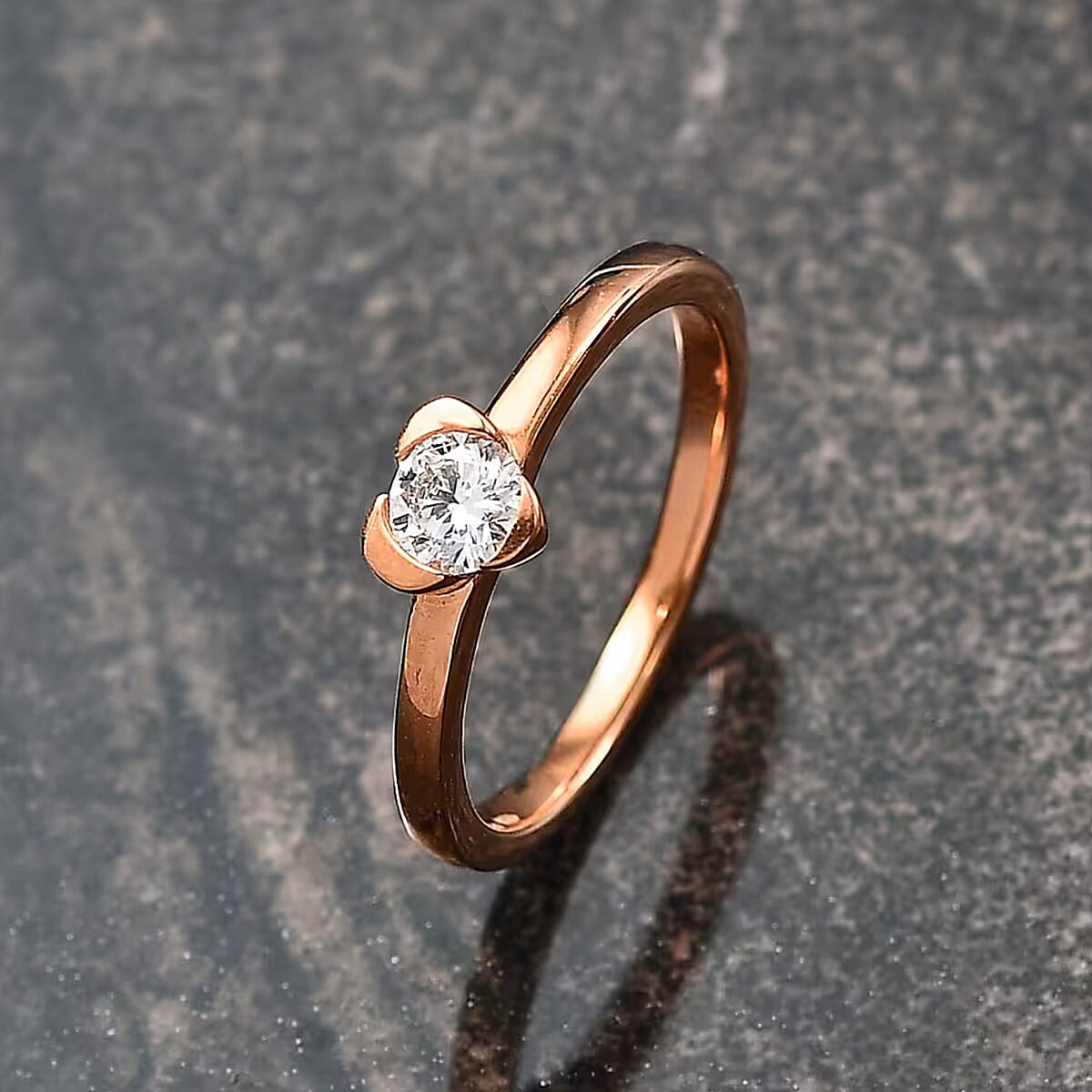 Luxuriant Lab Grown Diamond G-H SI Solitaire Ring in 18K Vermeil Rose Gold Sterling Silver (Size 7.5) 0.25 ctw (Del. in 10-12 Days) image number 2