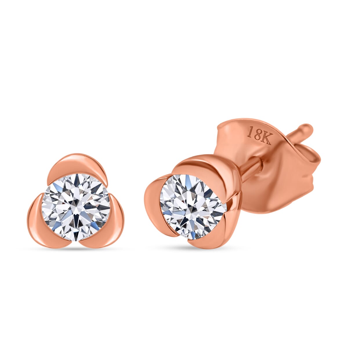 Luxuriant Lab Grown Diamond E-F VS 0.50 ctw Solitaire Stud Earrings in 18K Vermeil Rose Gold Over Sterling Silver image number 0