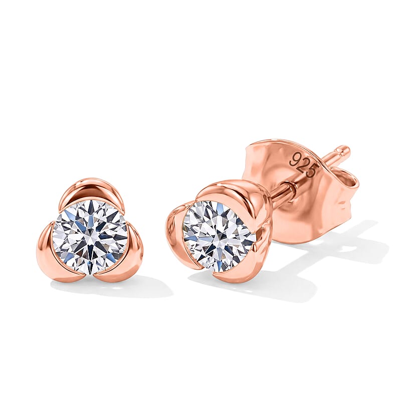 Luxuriant Lab Grown Diamond E-F VS 0.50 ctw Solitaire Stud Earrings in 18K Vermeil Rose Gold Over Sterling Silver