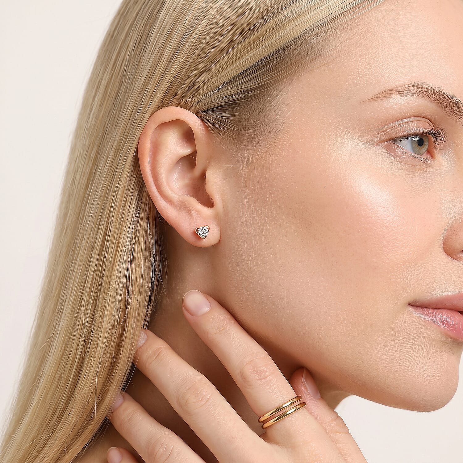 Luxuriant Lab Grown Diamond E-F VS 0.50 ctw Solitaire Stud Earrings in 18K Vermeil Rose Gold Over Sterling Silver