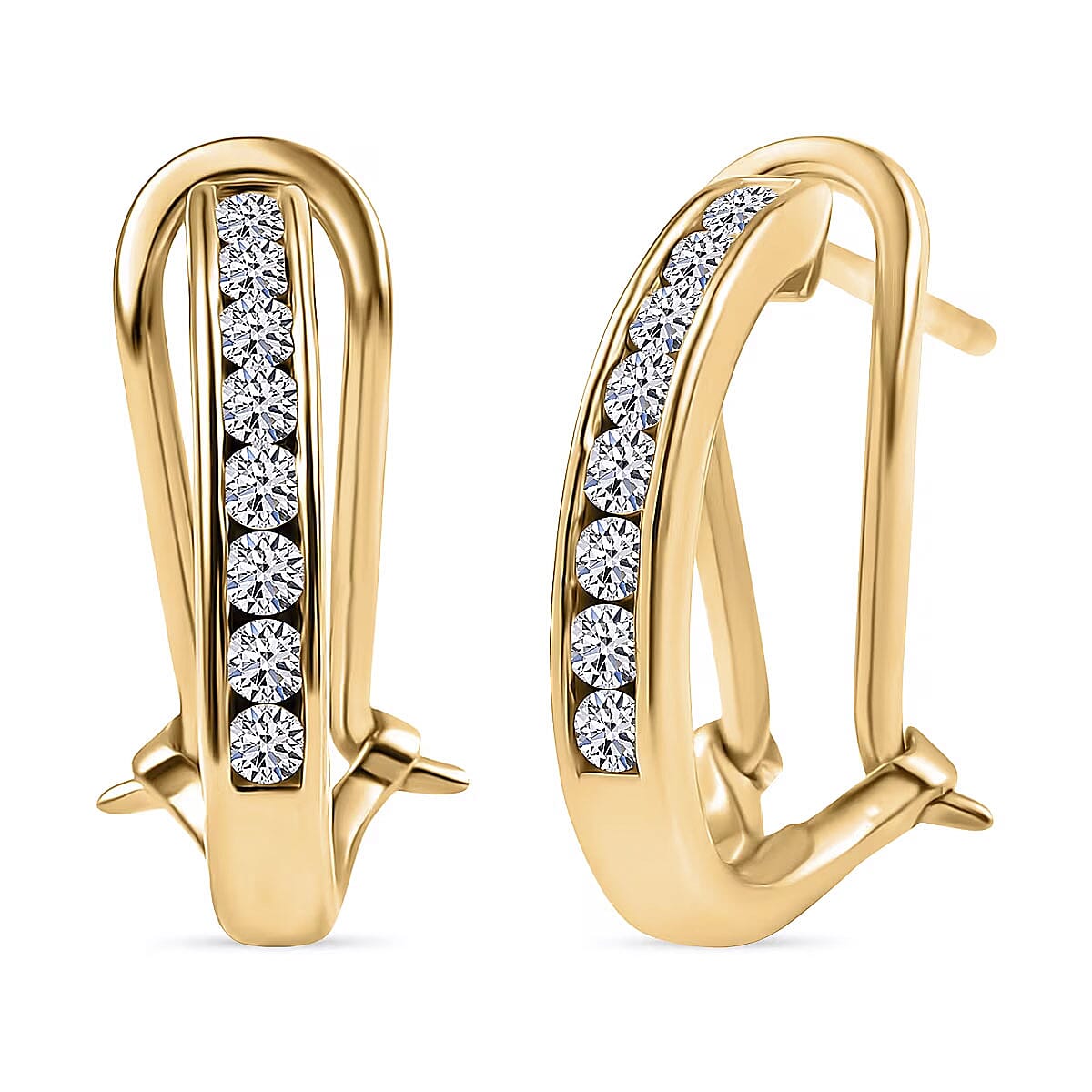 Luxuriant Lab Grown Diamond G-H SI 0.50 ctw Omega Clip Earrings in 18K Vermeil Yellow Gold Over Sterling Silver (Del. in 10-12 Days) image number 0