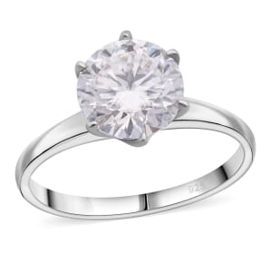 D'Joy 100 Facets Moissanite 2.15 ctw Solitaire Ring in Rhodium Over Sterling Silver (Size 10.0)