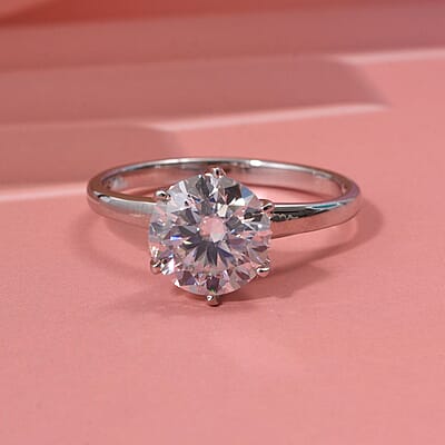 D'Joy 100 Facets Moissanite 2.15 ctw Solitaire Ring in Rhodium Over Sterling Silver (Size 10.0)