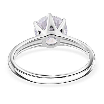 D'Joy 100 Facets Moissanite 2.15 ctw Solitaire Ring in Rhodium Over Sterling Silver (Size 10.0)