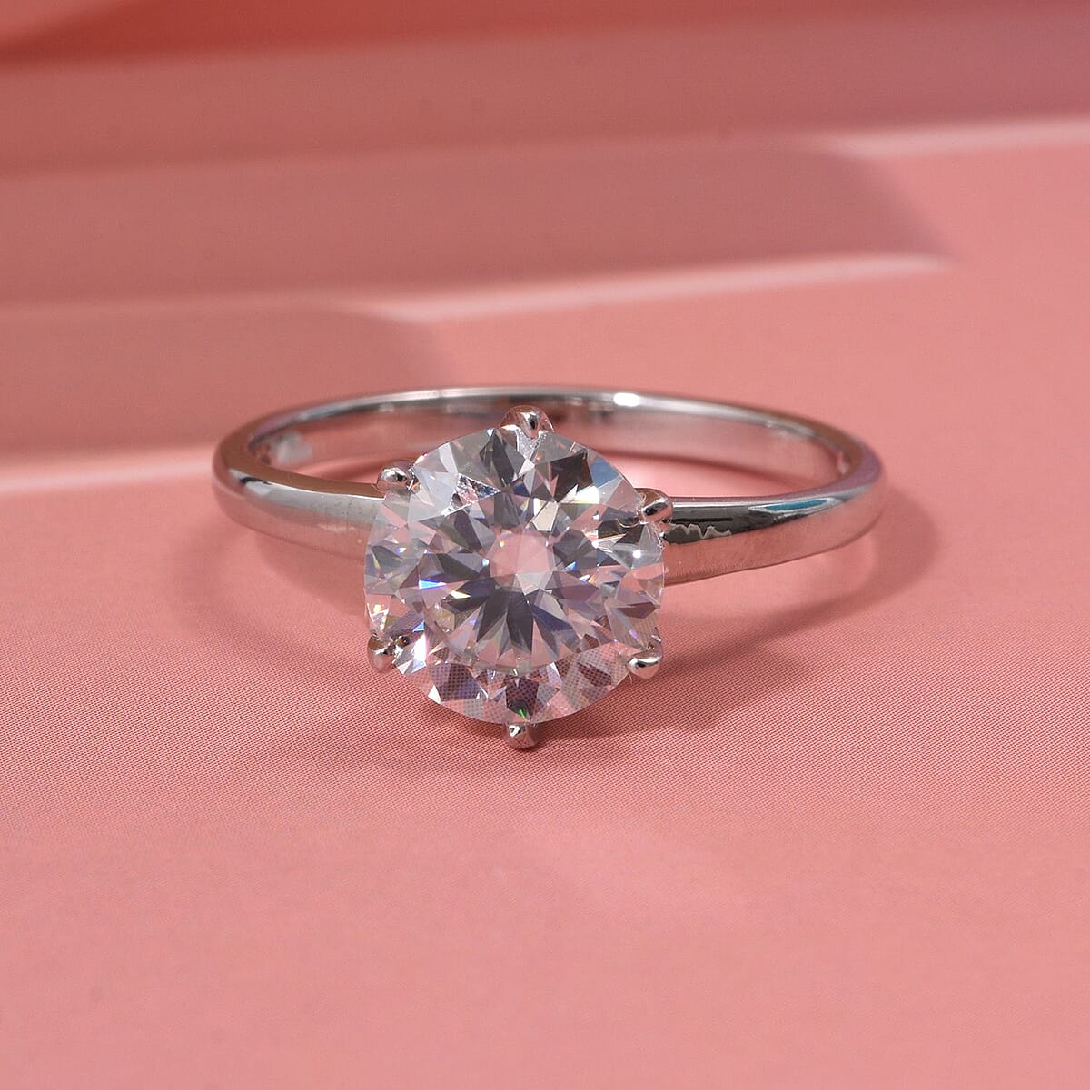 D'Joy 100 Facets Moissanite 2.15 ctw Solitaire Ring in Rhodium Over Sterling Silver (Size 7.0) image number 1