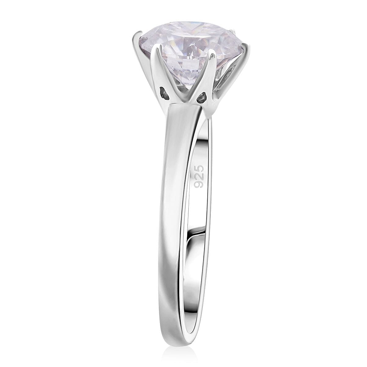 D'Joy 100 Facets Moissanite 2.15 ctw Solitaire Ring in Rhodium Over Sterling Silver (Size 7.0) image number 3