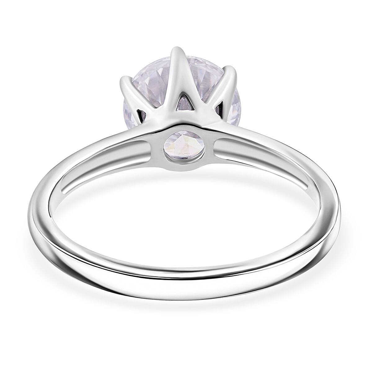 D'Joy 100 Facets Moissanite 2.15 ctw Solitaire Ring in Rhodium Over Sterling Silver (Size 7.0) image number 4