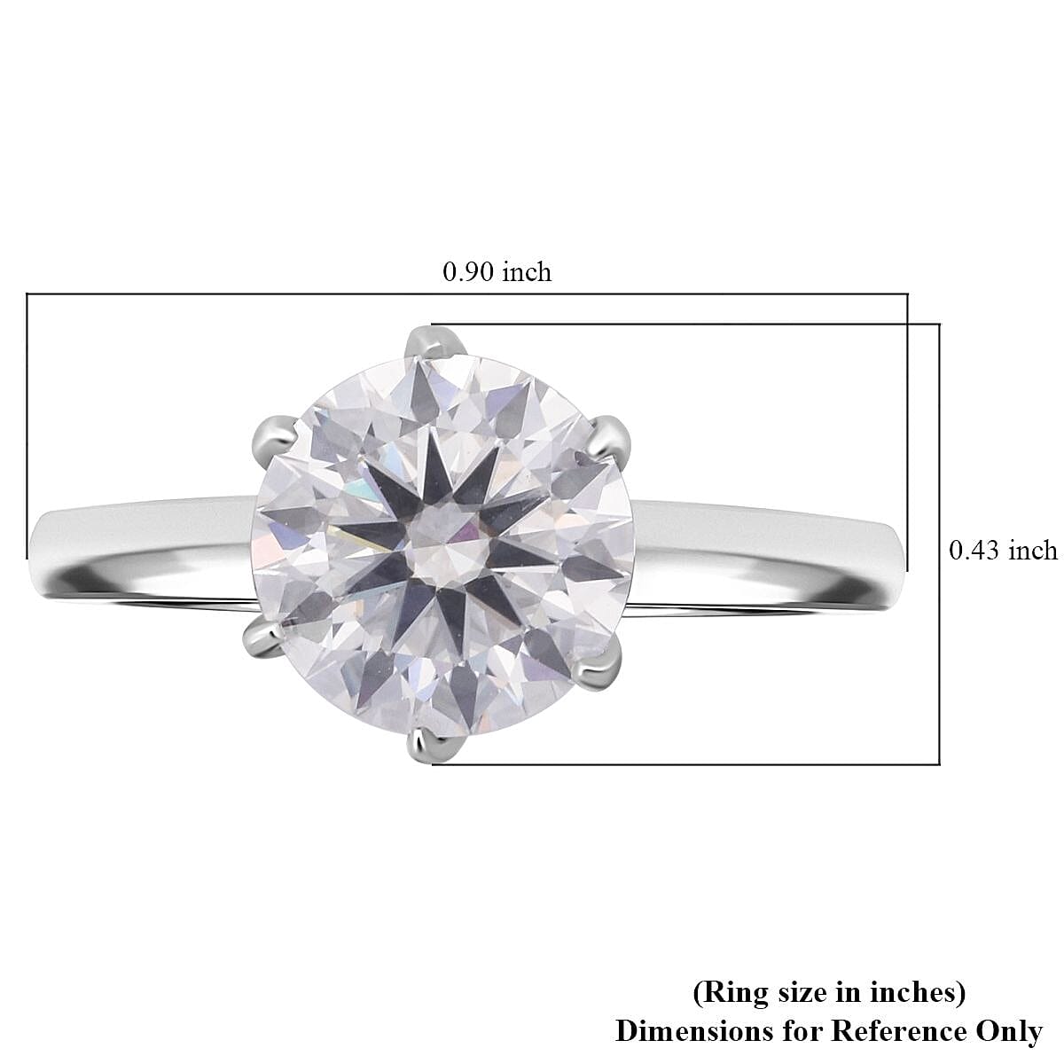 D'Joy 100 Facets Moissanite 2.15 ctw Solitaire Ring in Rhodium Over Sterling Silver (Size 7.0) image number 5