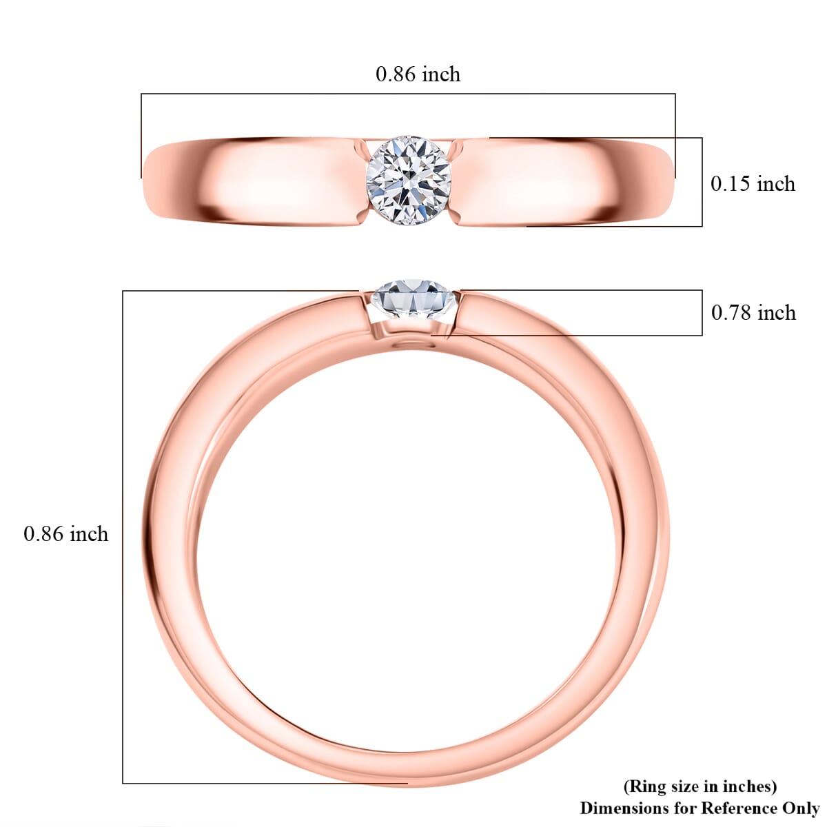 Luxuriant Lab Grown Diamond G-H SI 0.15 ctw Solitaire Ring in 18K Vermeil Rose Gold Over Sterling Silver (Size 12.0) image number 5