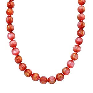 Lab Created Cherry Cat's Eye Beaded 340.00 ctw Necklace in Stainless Steel (18-20 Inches)