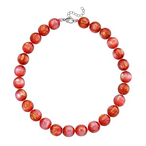 Lab Created Cherry Cat's Eye Beaded 340.00 ctw Necklace in Stainless Steel (18-20 Inches)