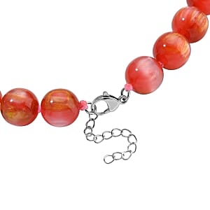 Lab Created Cherry Cat's Eye Beaded 340.00 ctw Necklace in Stainless Steel (18-20 Inches)