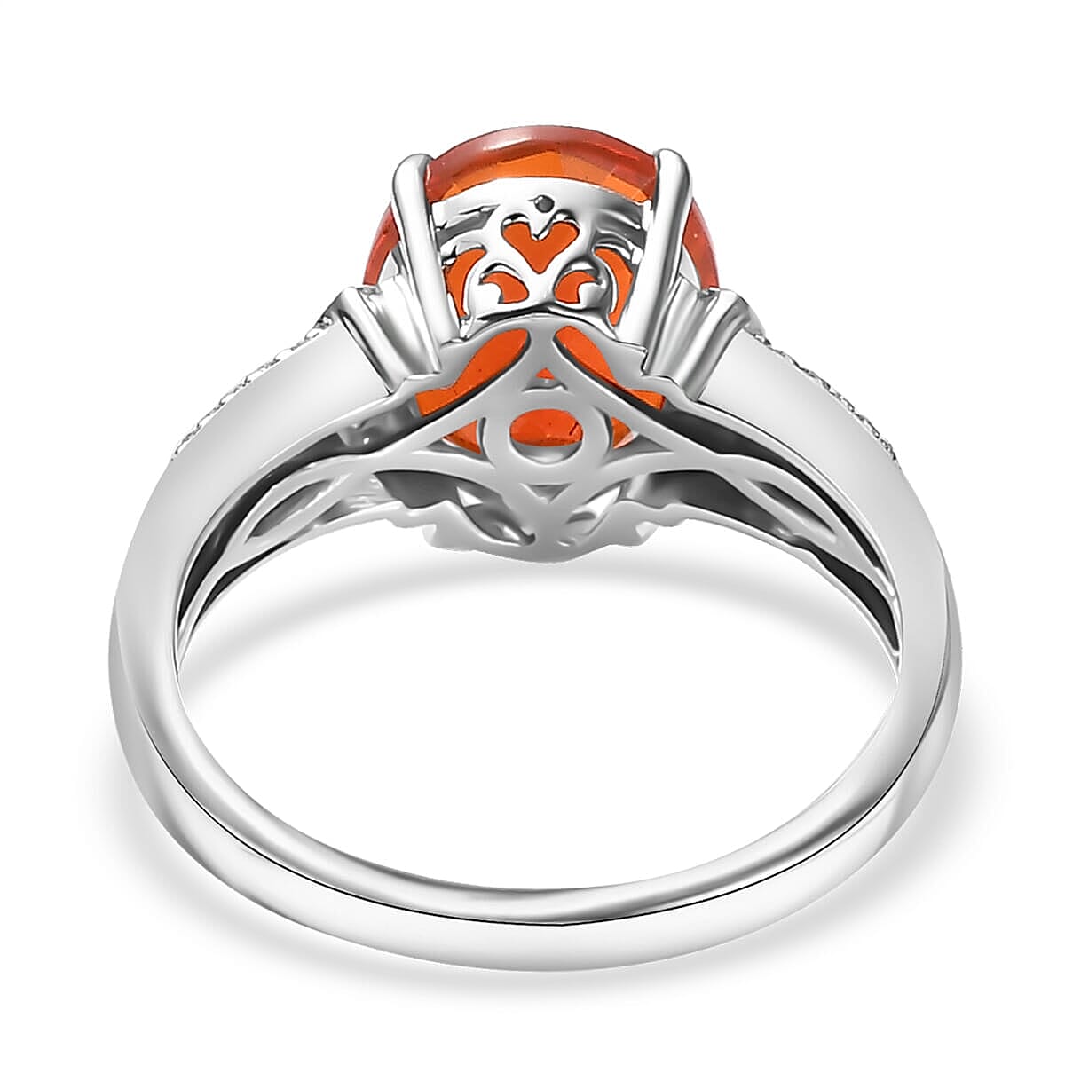 Rhapsody AAAA Fire Opal and E-F VS White Diamond 3.15 ctw Ring in 950 Platinum (Size 5.5) 6.75 Grams image number 4