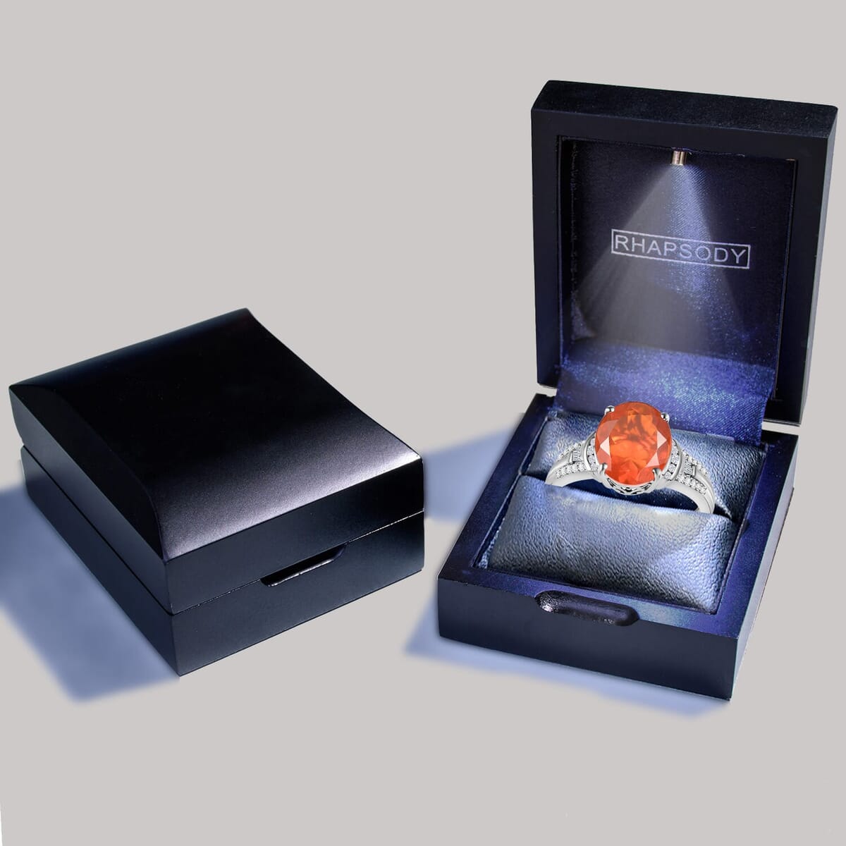 Rhapsody AAAA Fire Opal and E-F VS White Diamond 3.15 ctw Ring in 950 Platinum (Size 7.5) 6.75 Grams image number 6