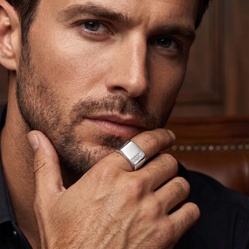 Luxuriant Lab Grown Diamond G-H SI 0.30 ctw Men's Ring in 10K White Gold (Size 10.0) 6.3 Grams