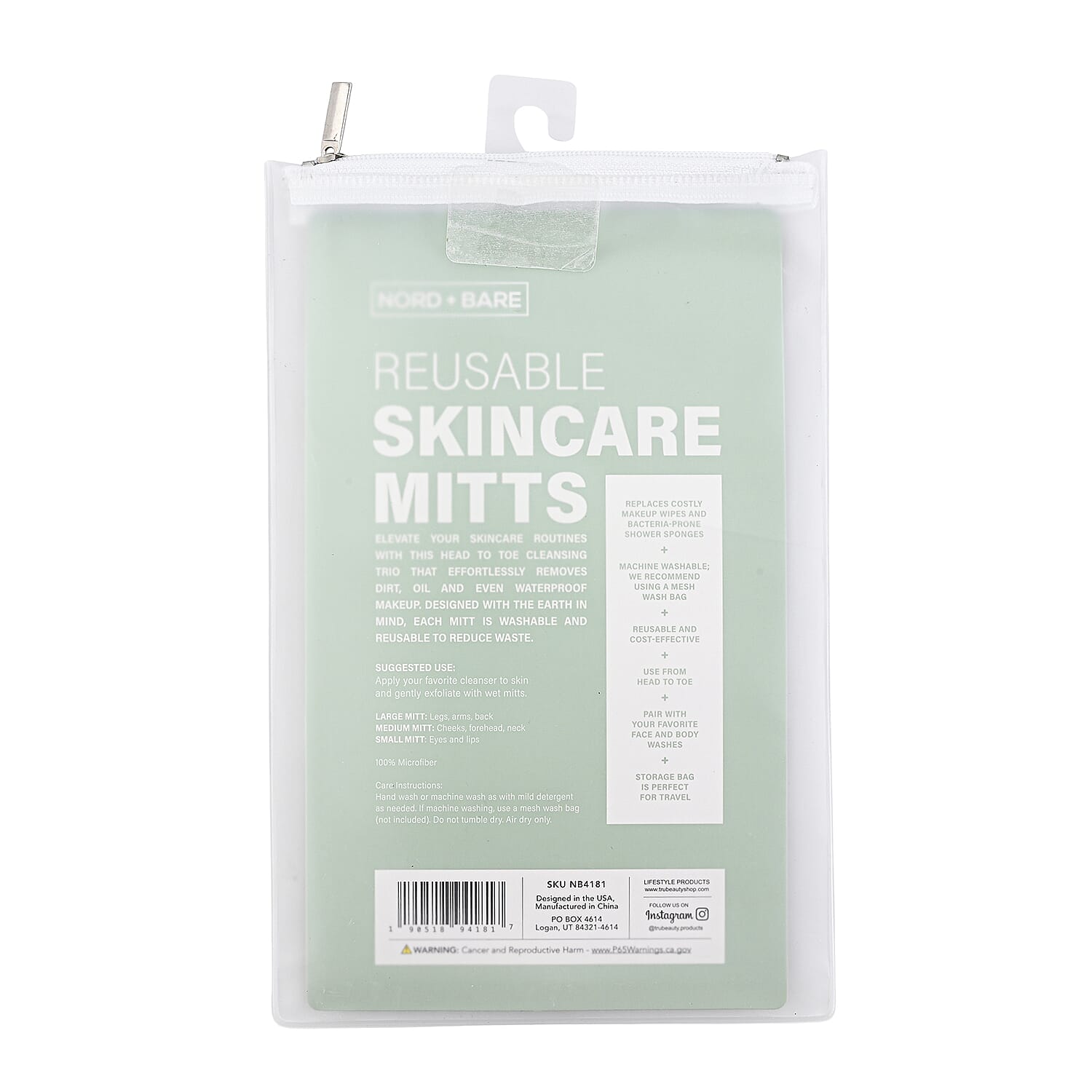 Nord + Bare 3 Pieces Cleansing Mitts- Jade Green