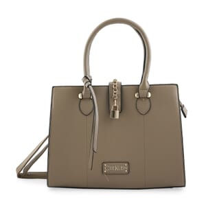 Cee Klein Blush Faux Leather Satchel Bag with Chain & Lock Detail