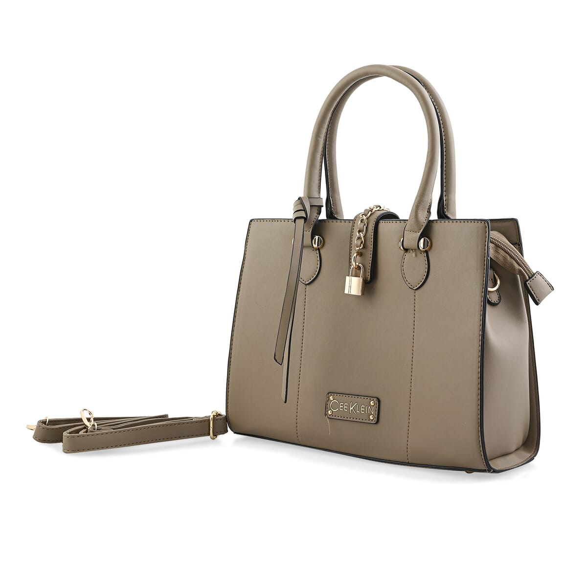 Cee Klein Blush Faux Leather Satchel Bag with Chain & Lock Detail image number 1