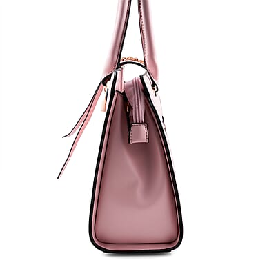 Cee Klein Blush Faux Leather Satchel Bag with Chain & Lock Detail