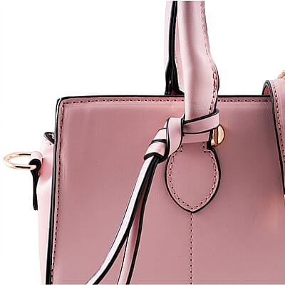 Cee Klein Blush Faux Leather Satchel Bag with Chain & Lock Detail