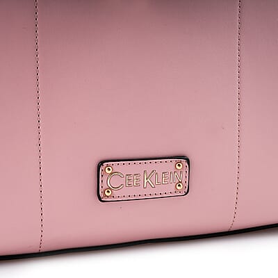 Cee Klein Blush Faux Leather Satchel Bag with Chain & Lock Detail