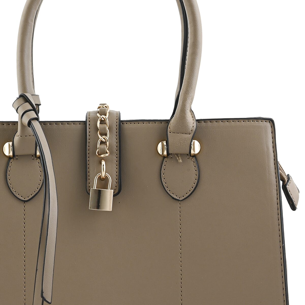 Cee Klein Blush Faux Leather Satchel Bag with Chain & Lock Detail image number 6