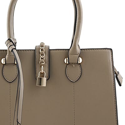 Cee Klein Blush Faux Leather Satchel Bag with Chain & Lock Detail