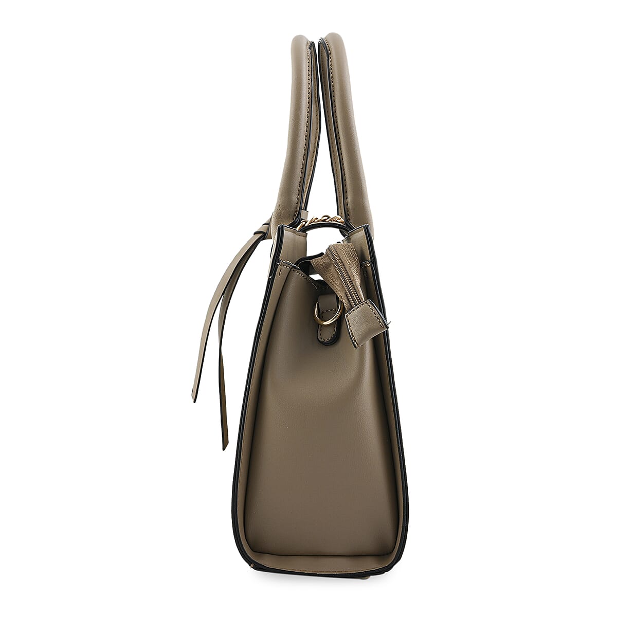 Cee Klein Taupe Faux Leather Satchel Bag with Chain & Lock Detail image number 3