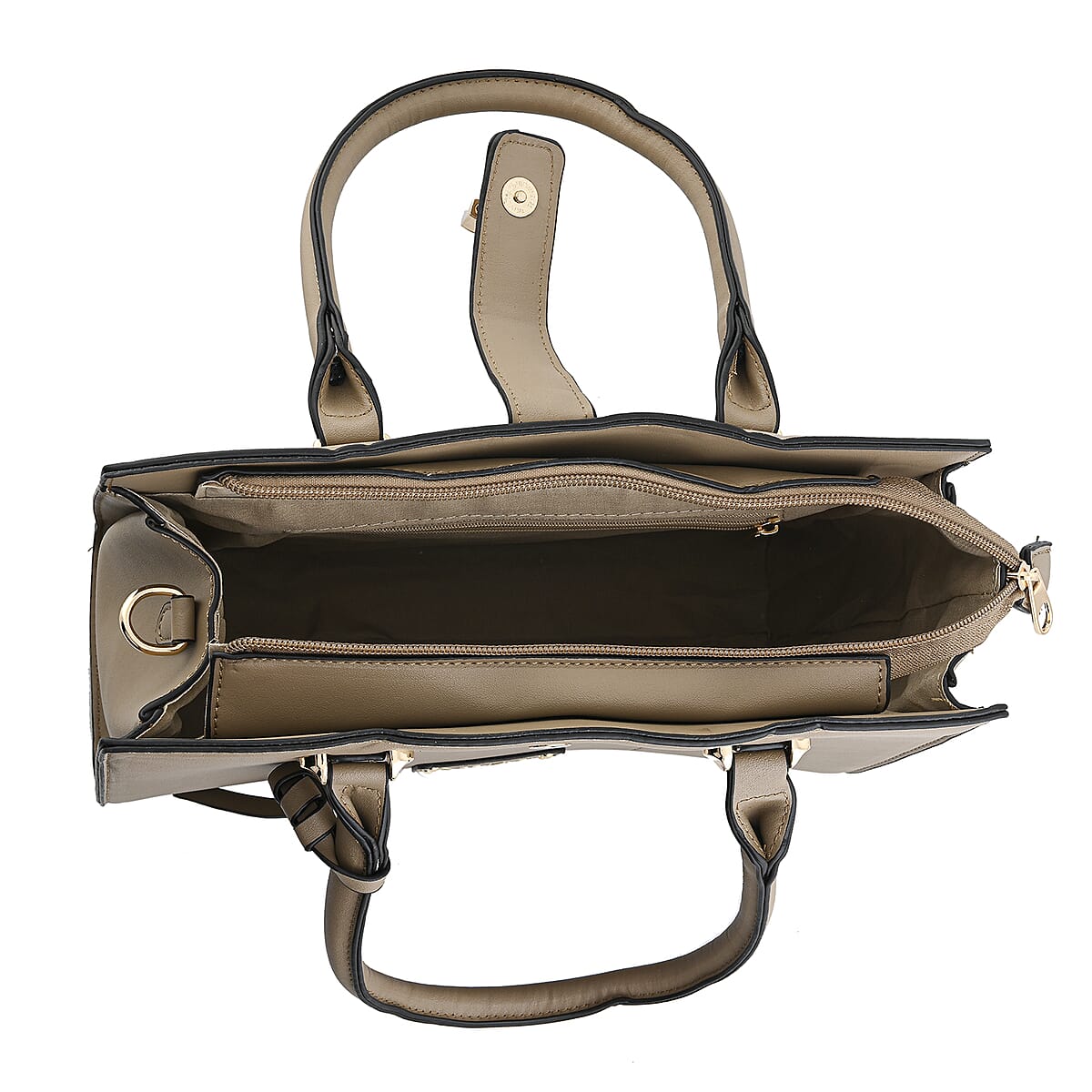 Cee Klein Taupe Faux Leather Satchel Bag with Chain & Lock Detail image number 5