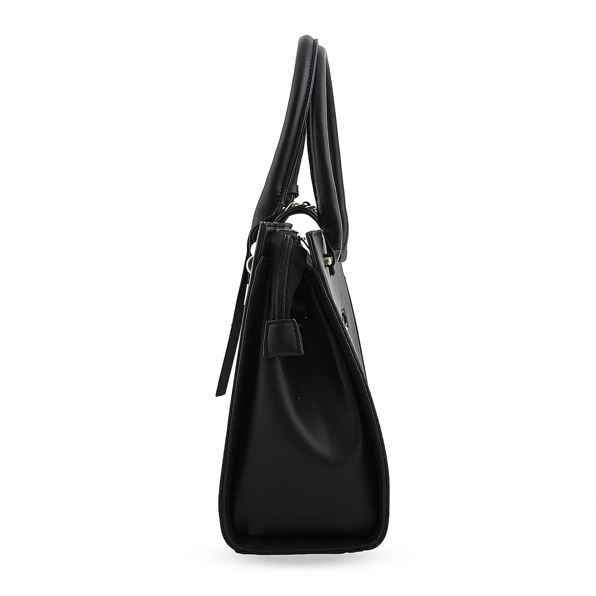 Cee Klein Black Faux Leather Satchel Bag with Chain & Lock Detail image number 2