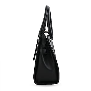 Cee Klein Black Faux Leather Satchel Bag with Chain & Lock Detail