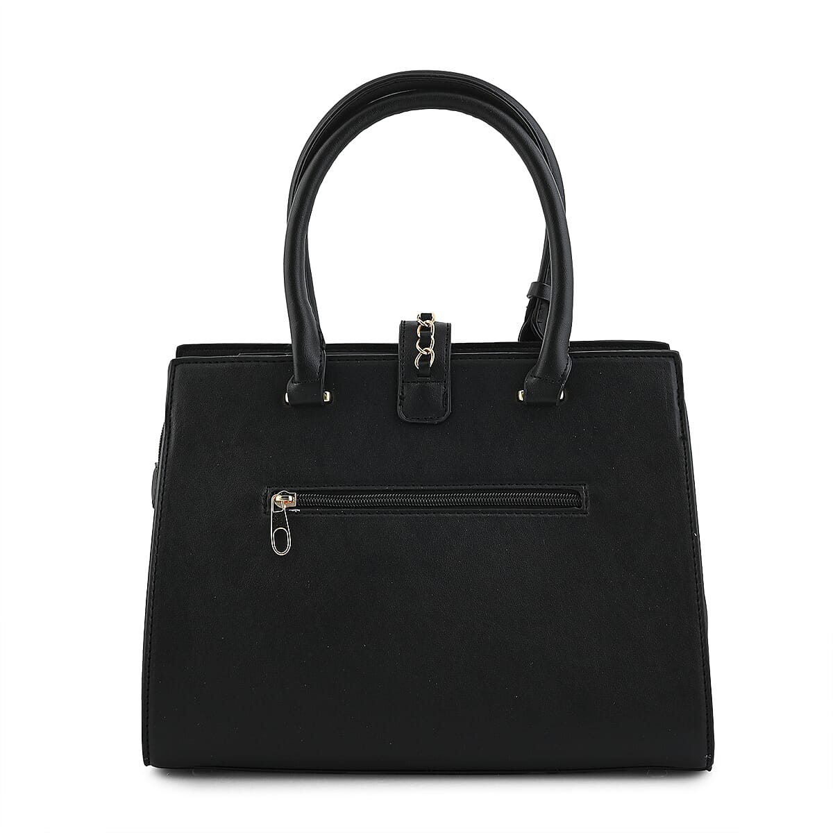 Cee Klein Black Faux Leather Satchel Bag with Chain & Lock Detail image number 5