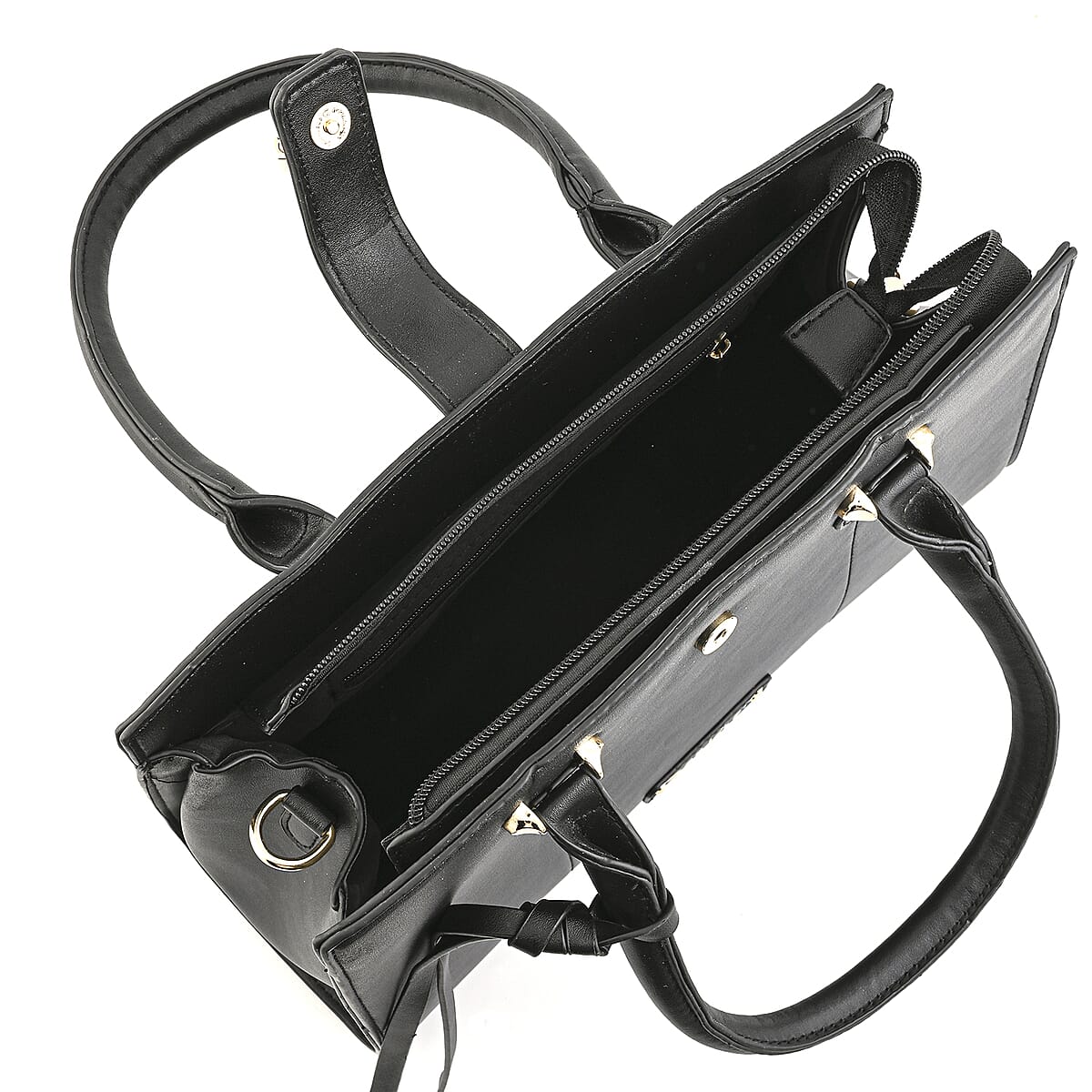 Cee Klein Black Faux Leather Satchel Bag with Chain & Lock Detail image number 6