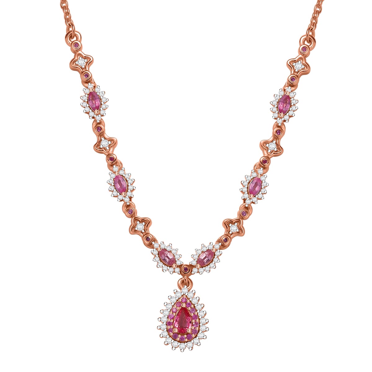 D’Joy Premium Mahenge Spinel and Multi Gemstone 1.60 ctw Necklace 18 Inches in 18K Vermeil Rose Gold Over Sterling Silver image number 0
