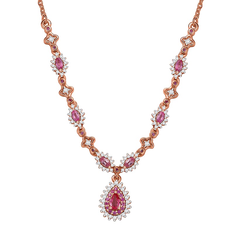 D'Joy Premium Mahenge Spinel and Multi Gemstone 1.60 ctw Royal Rose Cascade Necklace 18-20 Inches in 18K Vermeil Rose Gold Over Sterling Silver