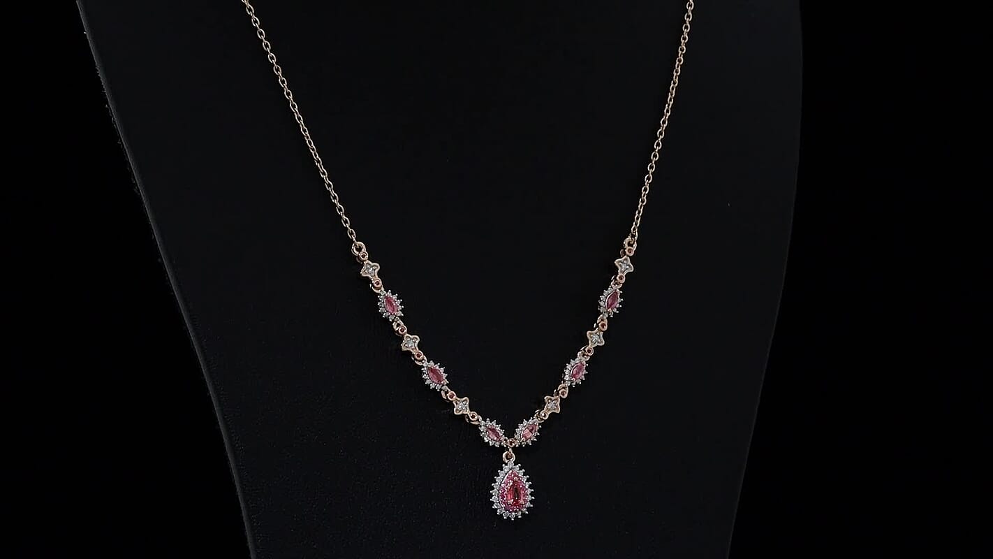 D'Joy Premium Mahenge Spinel and Multi Gemstone 1.60 ctw Royal Rose Cascade Necklace 18-20 Inches in 18K Vermeil Rose Gold Over Sterling Silver