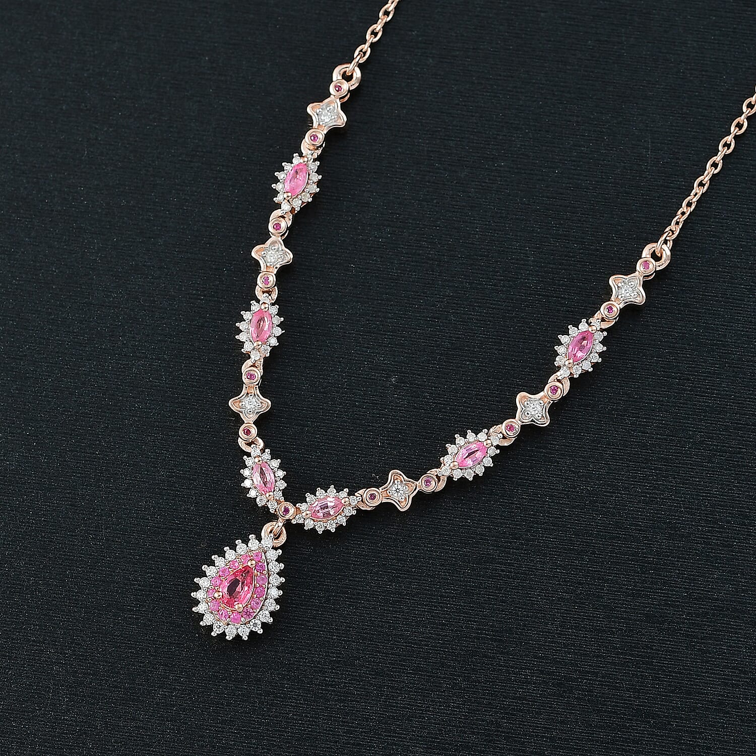 D'Joy Premium Mahenge Spinel and Multi Gemstone 1.60 ctw Royal Rose Cascade Necklace 18-20 Inches in 18K Vermeil Rose Gold Over Sterling Silver