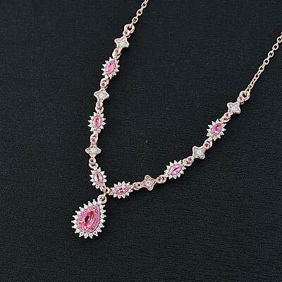 D'Joy Premium Mahenge Spinel and Multi Gemstone 1.60 ctw Royal Rose Cascade Necklace 18-20 Inches in 18K Vermeil Rose Gold Over Sterling Silver