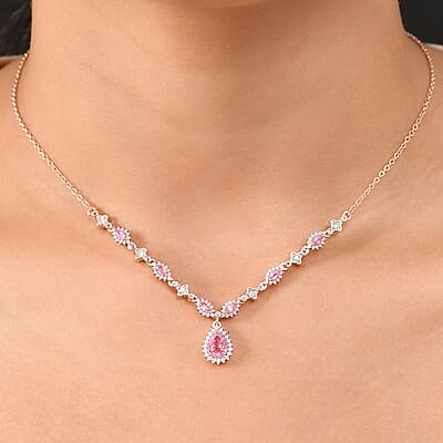 D'Joy Premium Mahenge Spinel and Multi Gemstone 1.60 ctw Royal Rose Cascade Necklace 18-20 Inches in 18K Vermeil Rose Gold Over Sterling Silver