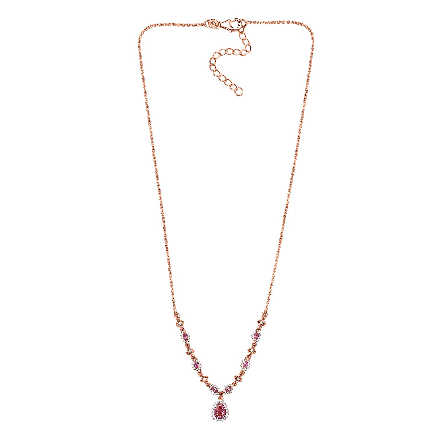D'Joy Premium Mahenge Spinel and Multi Gemstone 1.60 ctw Royal Rose Cascade Necklace 18-20 Inches in 18K Vermeil Rose Gold Over Sterling Silver