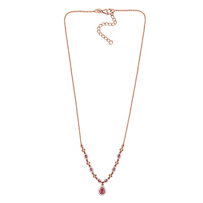 D'Joy Premium Mahenge Spinel and Multi Gemstone 1.60 ctw Royal Rose Cascade Necklace 18-20 Inches in 18K Vermeil Rose Gold Over Sterling Silver