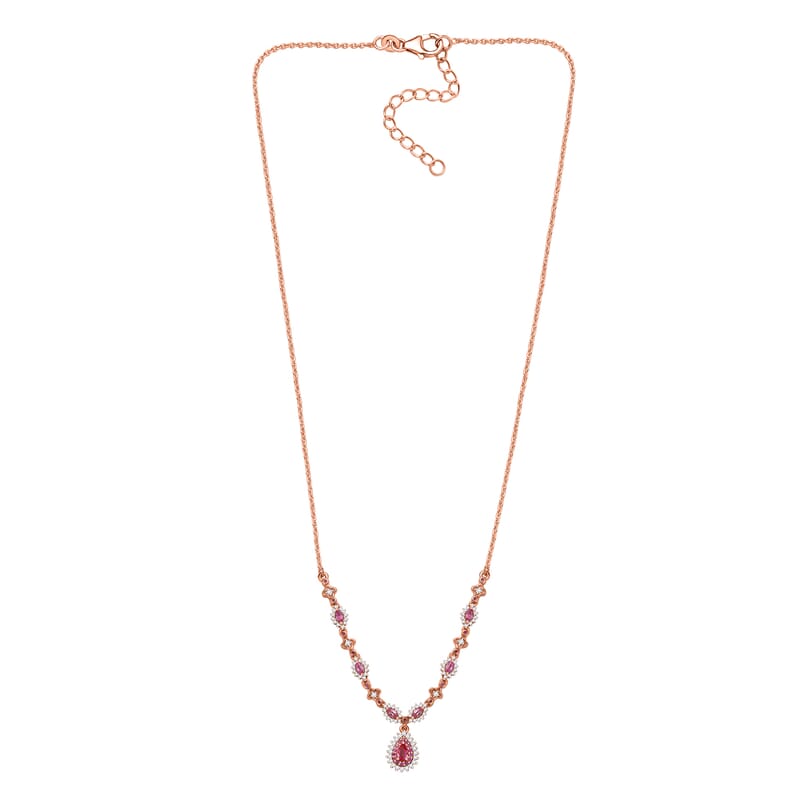 D'Joy Premium Mahenge Spinel and Multi Gemstone 1.60 ctw Royal Rose Cascade Necklace 18-20 Inches in 18K Vermeil Rose Gold Over Sterling Silver