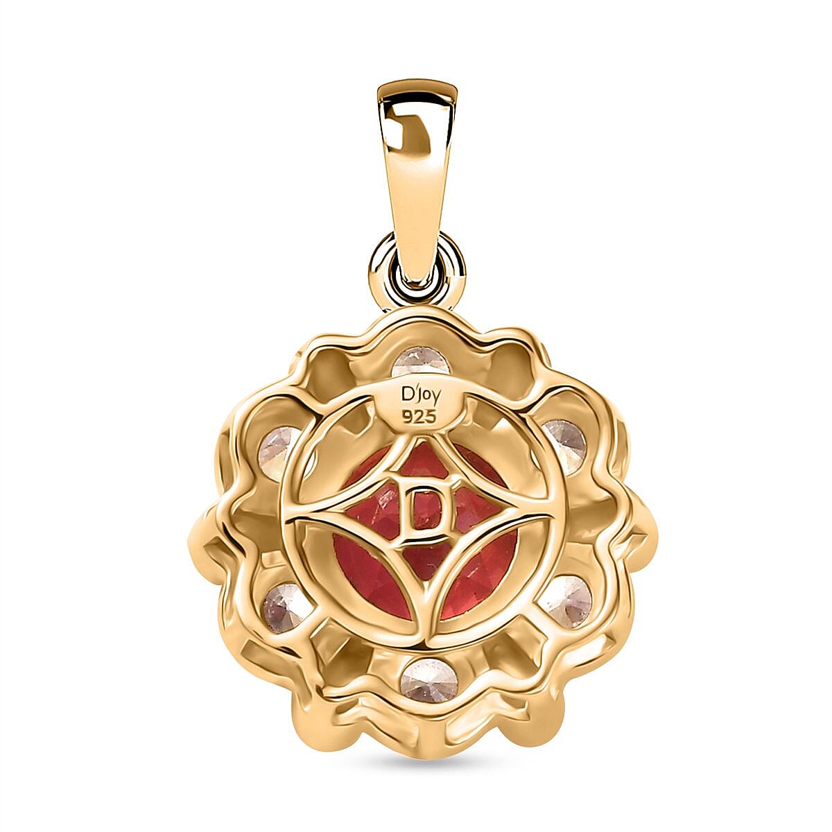 D'Joy Lab Created Padparadscha Sapphire, White Zircon 3.20 ctw Pendant in Platinum and 14K Yellow Gold Plated Over Sterling Silver