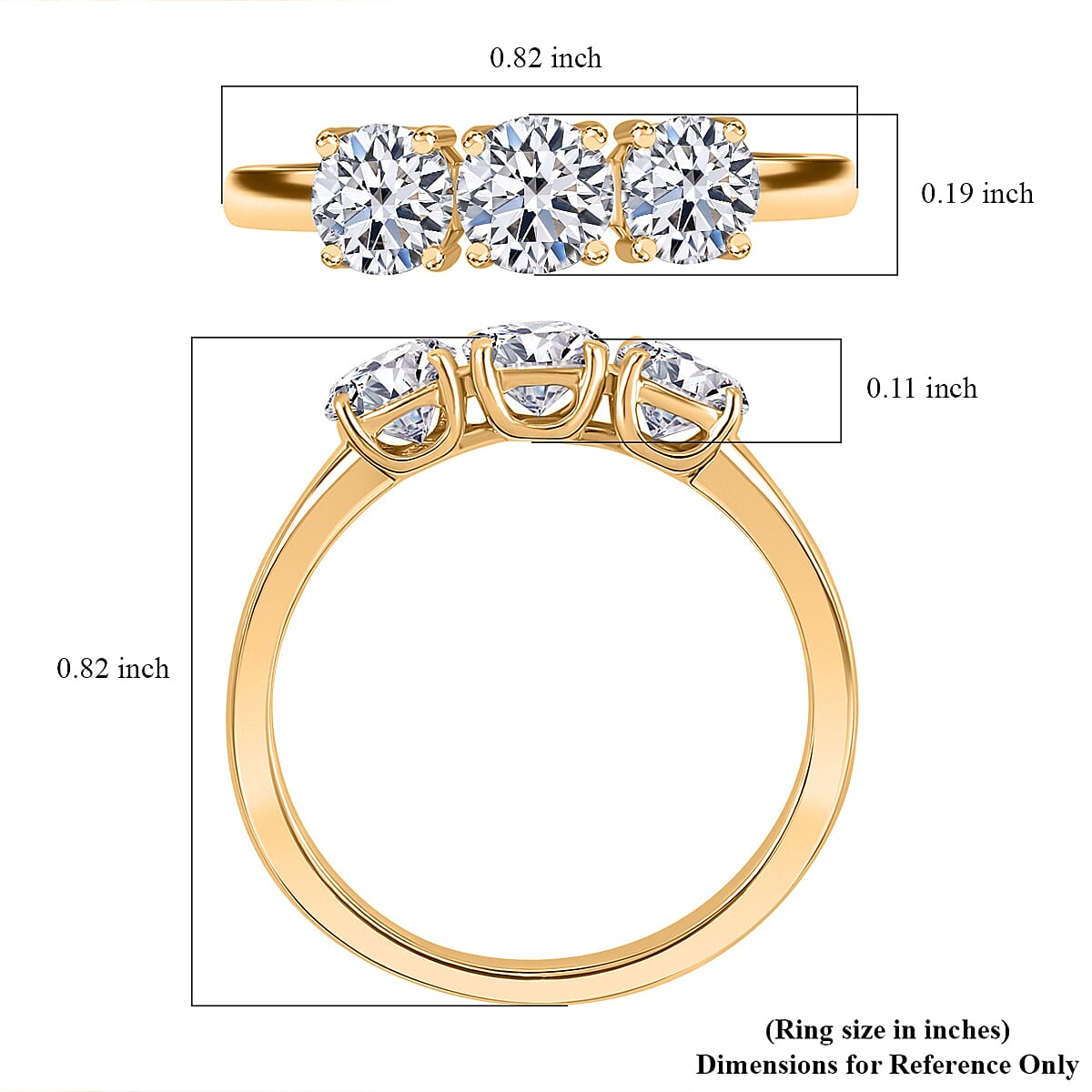 Luxuriant Lab Grown Diamond G-H SI 1.00 ctw 3 Stone Ring in 18K Vermeil Yellow Gold Over Sterling Silver (Size 6.5) (Del. in 10-12 Days) image number 5