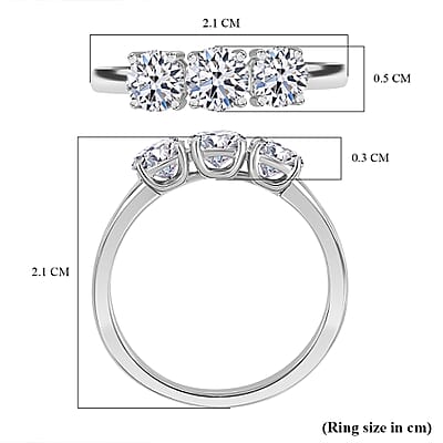 Luxuriant Lab Grown Diamond G-H SI 1.00 ctw 3 Stone Ring in 950 Platinum (Size 10.5) 6 Grams