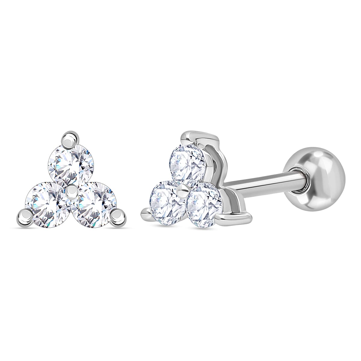 D'Joy Lab Grown Diamond I2 0.20 ctw Solitaire Stud Earrings in Rhodium Over Sterling Silver image number 0